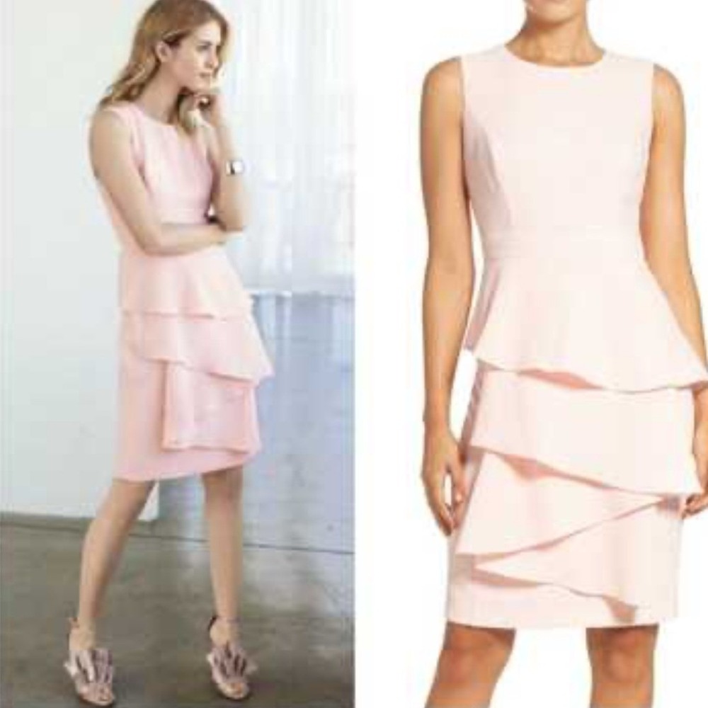 Eliza J Peach Sleeveless Sheath Peplum Ruffle Skirt Wedding Guest Dress Sz 12